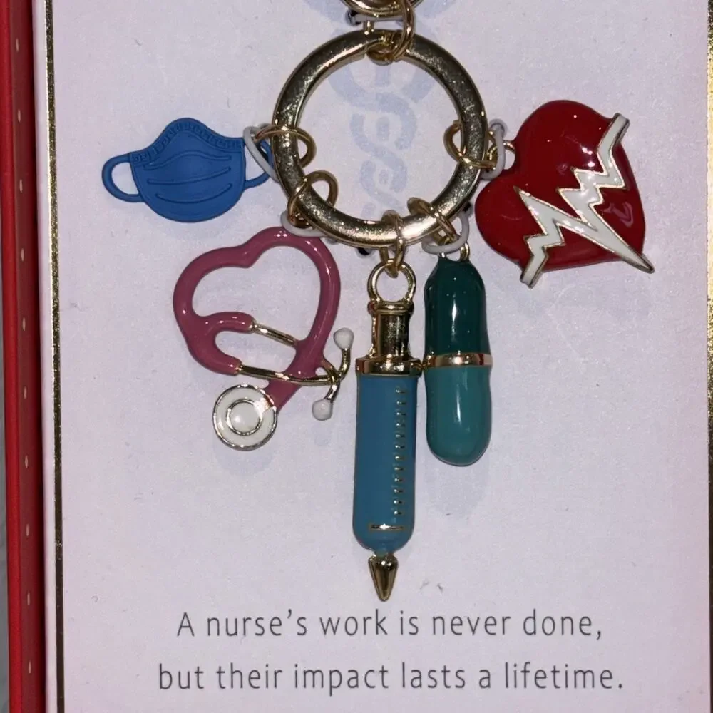 Nurse Themed Charm Key Chain Pill Mask Stethoscope Heart by True To Form NEW